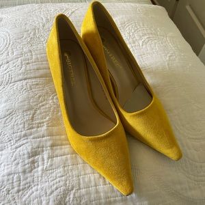 Mustard yellow suede heels. Size 7.5